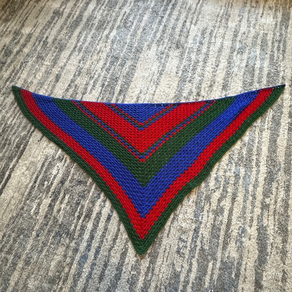 Handmade Crochet Shawl Red Blue Green Chevron Granny Stitch Wrap Scarf 68x32